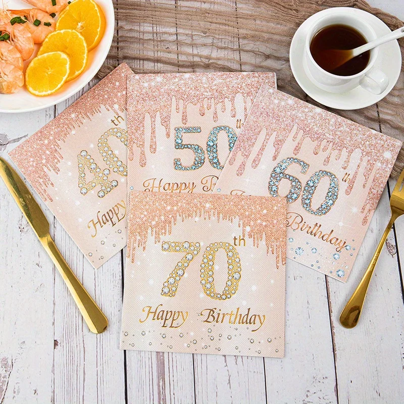 40/20 Stück Roségold Nummer 40. 50. 60. 70. Jahre alt Einweg-Papierservietten für Frauen Alles Gute zum Geburtstag Party Taschentuchdekoration – Detail 1