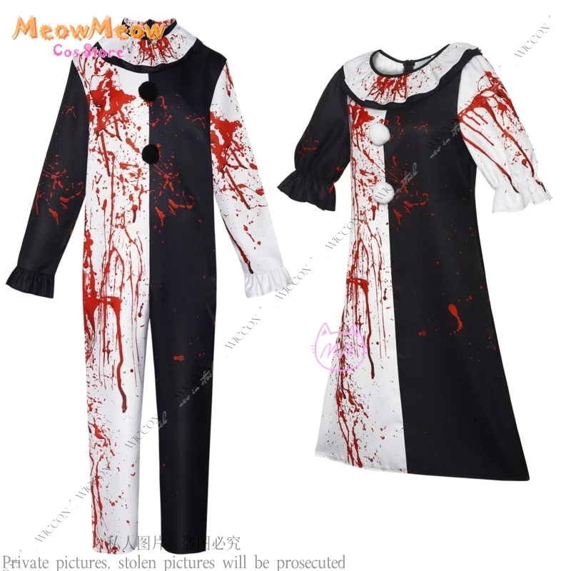 Bloody Clown Costume Halloween Clown Blood Costume Men Women Cosplay Costume Horror Party Dress Up Disguise Scream Fright