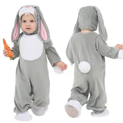 Umorden 6-24M Infant Baby Boys Girls Gray Rabbit Bunny Costume With Carrot Jumpsuit Hood Shoes 4pcs/set Easter Fantasia Oufit