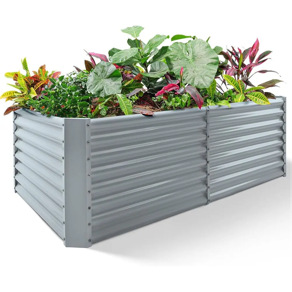 

Оцинкованная садовая кровать размером 8x4x2 футов для улицы, 479 галлонов, современный серый цвет, для овощей, цветов, трав