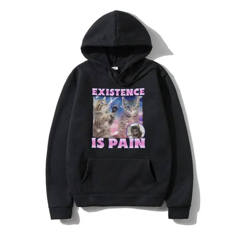 

Existence Ls Pain Funny Cat Hoodie Men Women Cartoon Graphic Print Sweatshirt Casual Oversized Long Sleeve Fleece Pullover Male