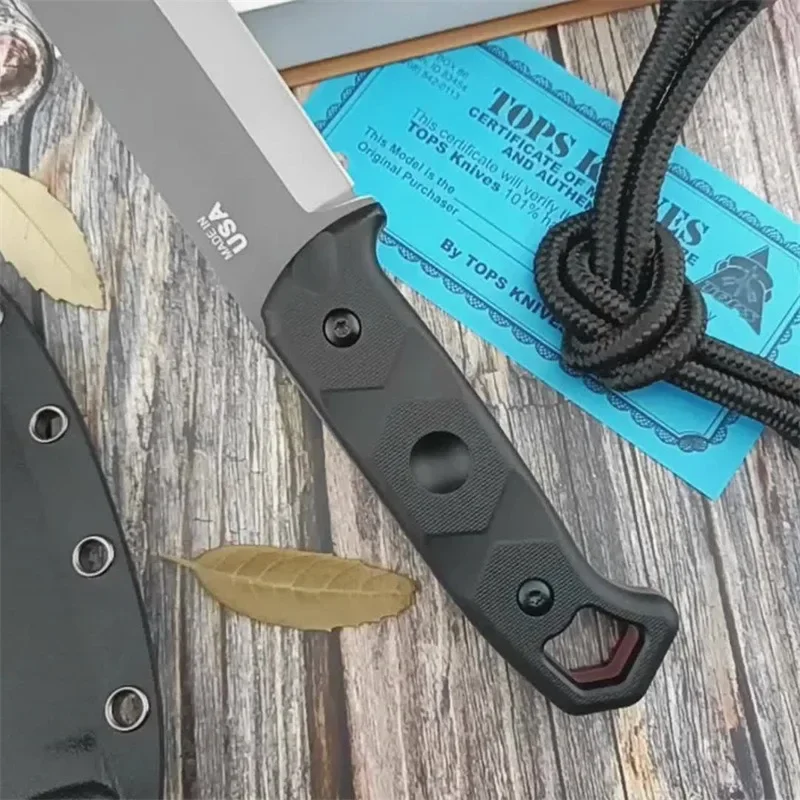 TOPS Brakimo High Harness Outdoor Straight Knife Portable EDC Fixed D2 Blade Knives with Scabbard Camping Hunting Survival Tool