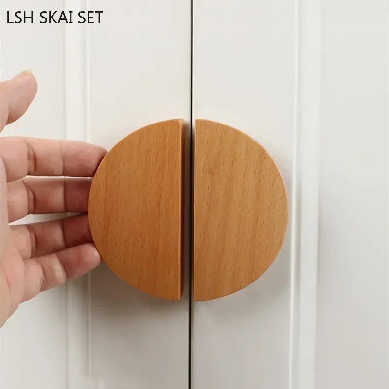 

1pc Semi-circular Solid Wood Handle Children's Wardrobe Door Knob Kitchen Drawer Handles Furniture Hardware Home Accessories