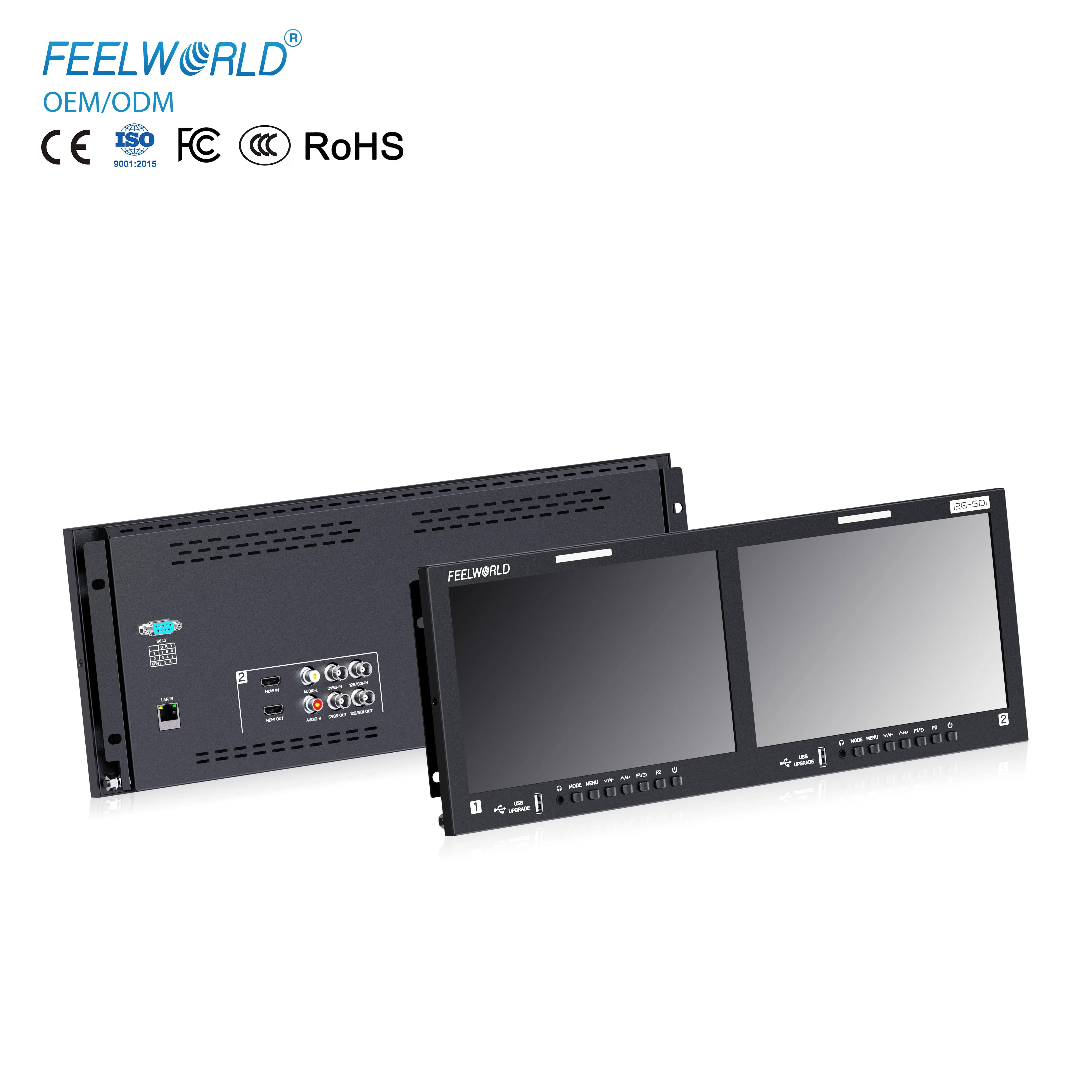 Dual 10.1 Inch Rack Mount Monitor 4RU IPS 12G-SDI 4K HDMI Multi-input Broadcast Studio Display