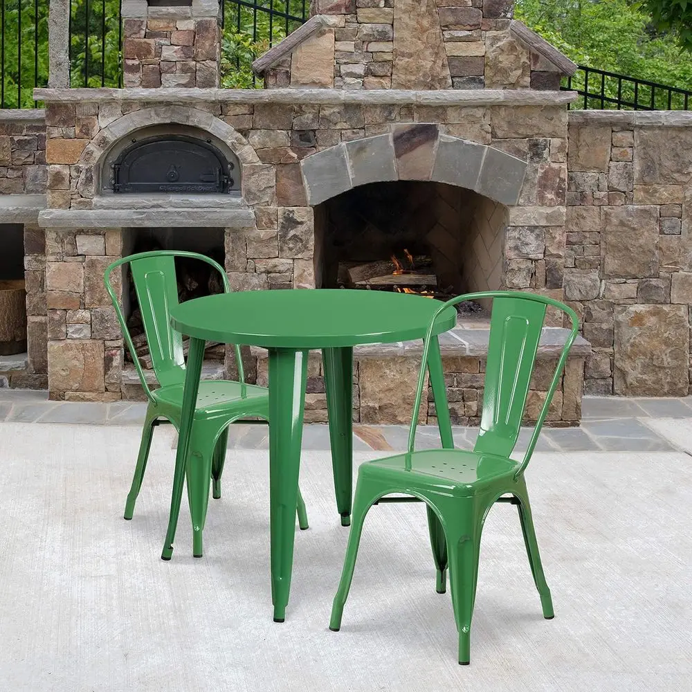 

30 Green Metal Round Table Set with 2 Cafe Chairs for Indoor and Outdoor Use by EMMA + OLIVER