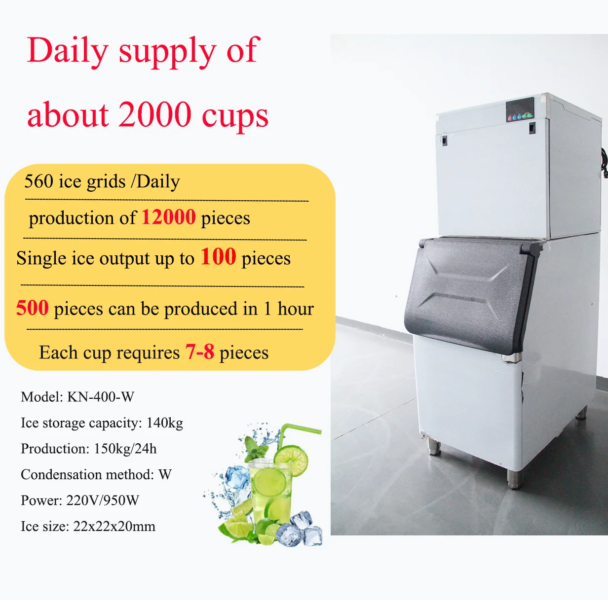 

ColdPro Commercial Ice Maker,milk Tea Shop Daily Output 85/150kg Fully Automatic All-in-one Machine Small Stall Ice Maker
