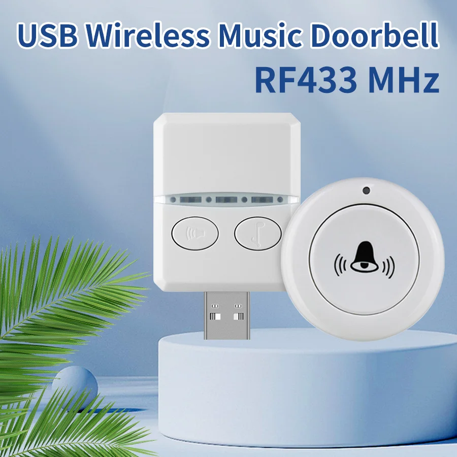 Wireless Doorbell DC 5V RF433MHz USB Remote Controll Receiver Single Button Transmitter 150M Long Smart Remote Control Doorbell