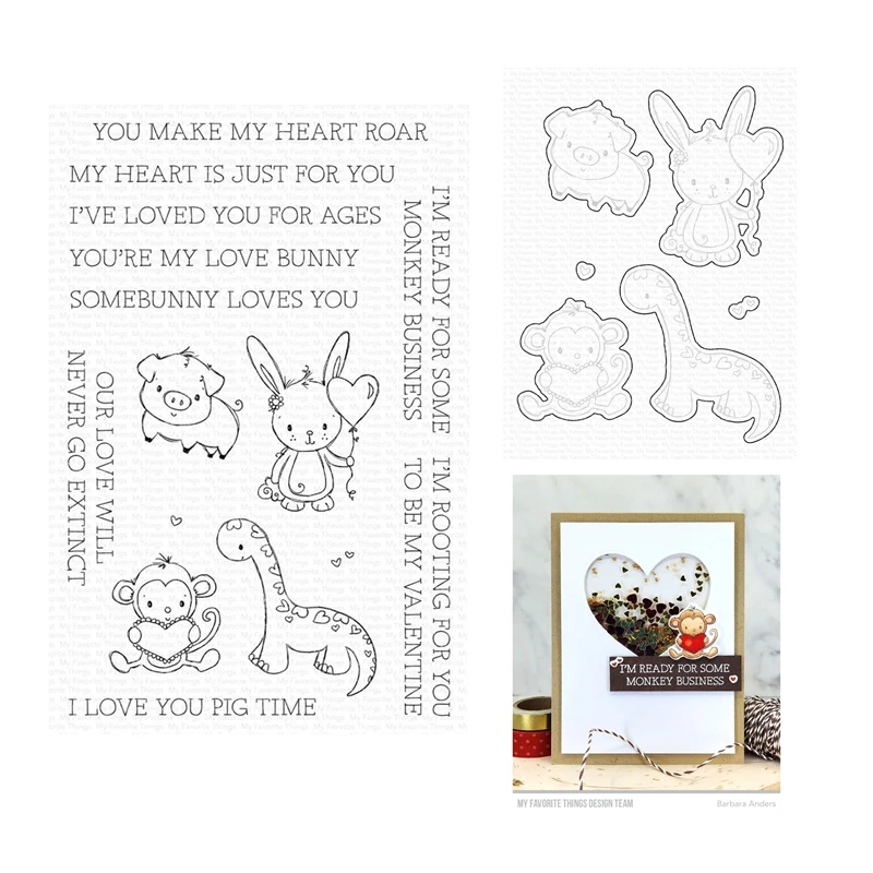 January 2023 New My Punny Valentine Pig Monkey Clear Stamps Cutting Dies Scrapbooking for Paper Making Frames Card Set