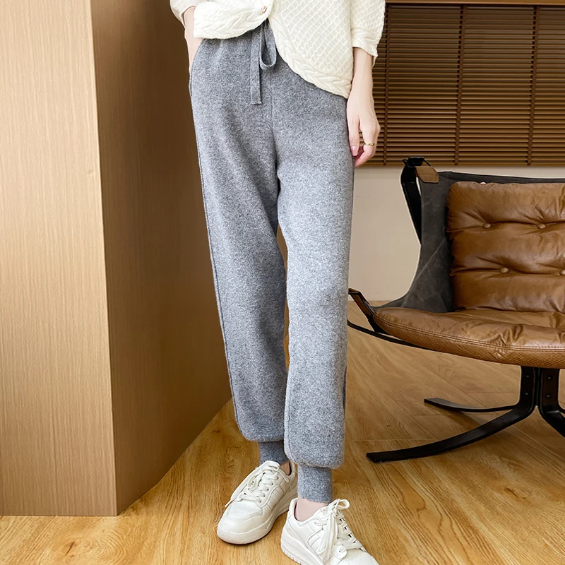 2024 autumn and winter new women's pants 100% wool knitted wool pants hot selling Korean version slim fit women's pants