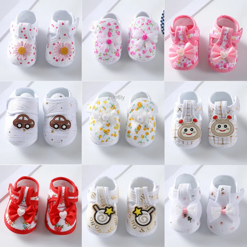 Child Princess Party Floral Soft Sole Boys Crib Shoes Newborn Baby Girl Anti-slip Prewalker Bowknot Booties First Walkers 0-18M