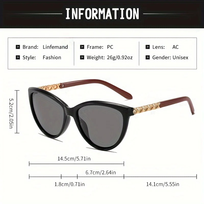 LINFEMAND Cat Eye Dekorative Mode Sonnenbrille UV400 Marke Graviertes Design Sommer Festival Geschenk – Detail 3