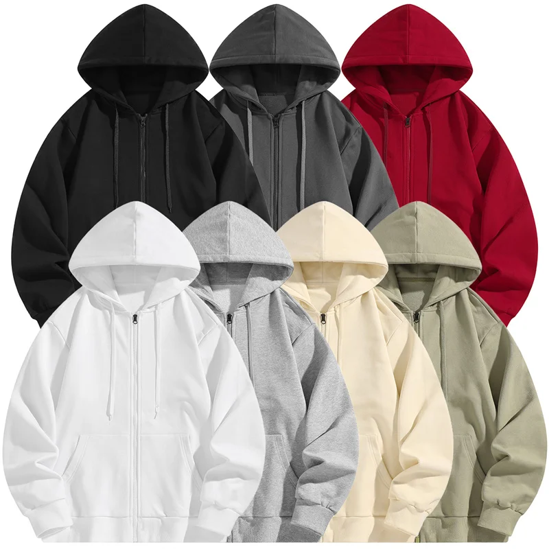 Zip Up Hoodie Men Solid Color 7 Colors Available Autumn Spring Hoodie & Sweatshirt Front Pocket Adjustable hood 3xl 4xl 2024