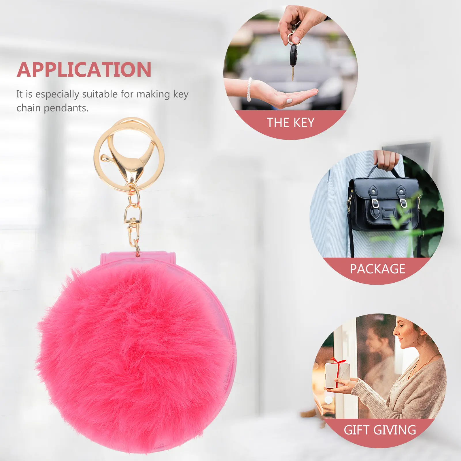 

Зеркальце для макияжа с помпоном, миниатюрное двустороннее серебряное компактное портативное зеркальце-подвеска в виде шарика на брелоке