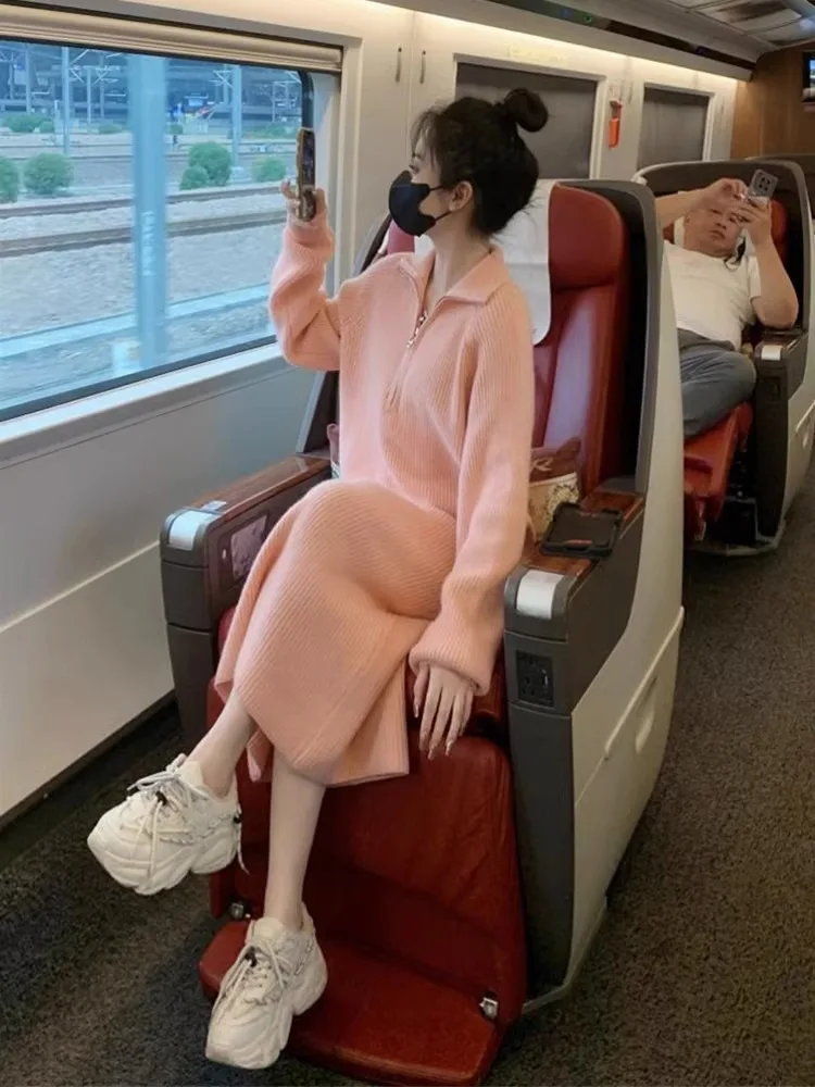 

Knee Length Pullovers For Woman Collar Sweaters Jumpers Women Unique Ribble Mid-Length Outer Female Seoulish Style Polka-Dot Ins