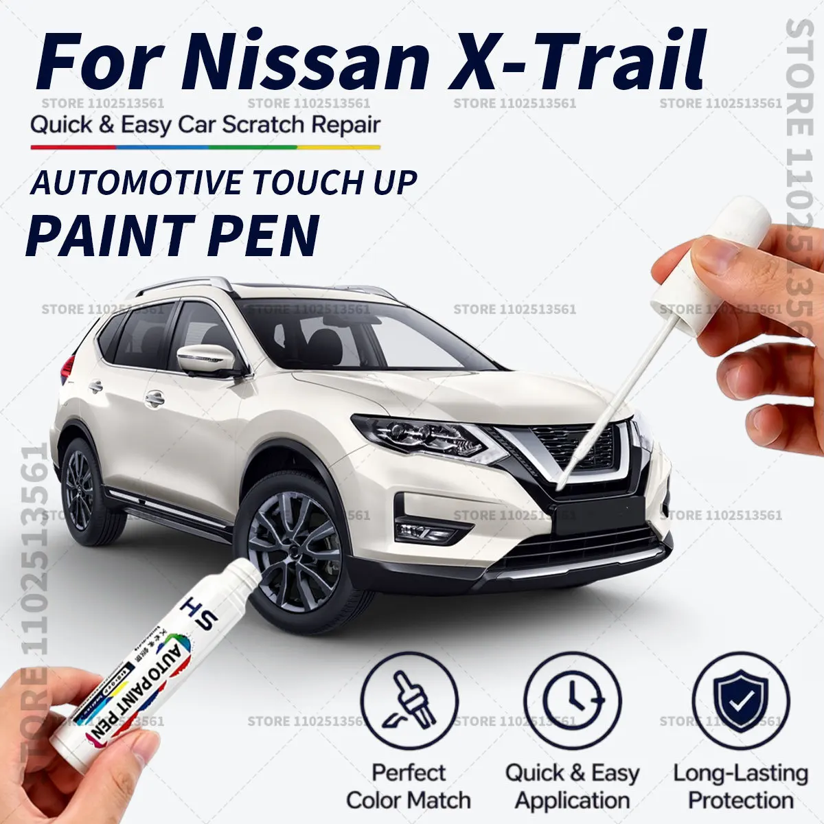 Quick Dry Car Touch Up Paint Pen Auto Scratch Repair Brush for Paint Chips Scratches and Scuffs For Nissan X-TRAIL Black Gray