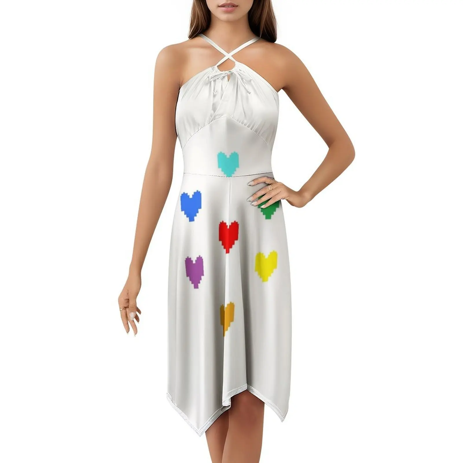 فستان Undertale Hearts ذو فتحة عنق على شكل قلب فستان حفلات صيفي أنيق للنساء قلوب Undertale Souls قوس قزح بكسل أنثى #5