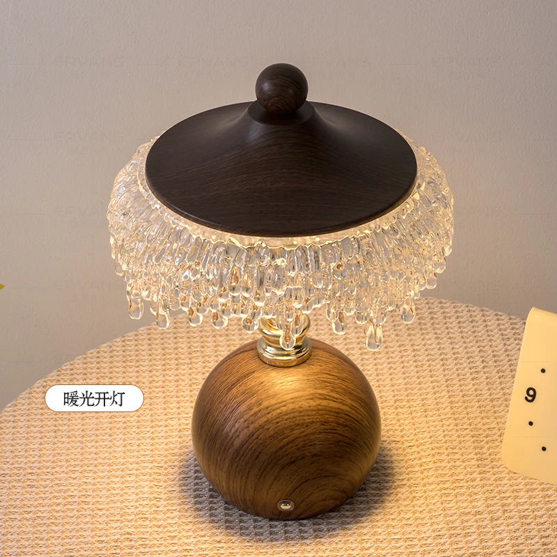 Medieval desk lamp bedroom bedside lamp iceberg water drop retro walnut French touch charging decorative atmosphere light