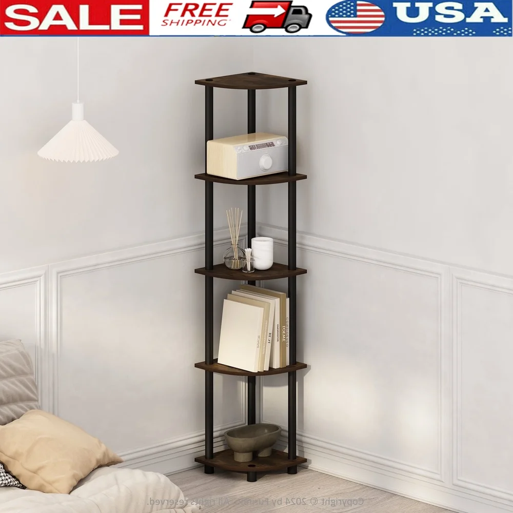 

5 Tier Corner Display Bookcase Vertical Storage Shelves Easy Assembly Particle Board Modern Living Room Organizer Home Decor