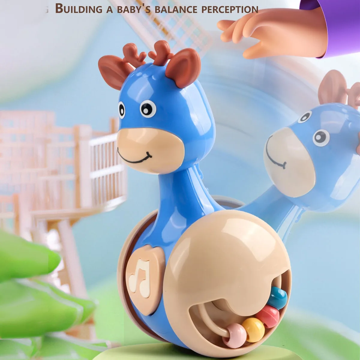Mainan pendidikan dini bayi, Tumbler rusa multifungsi 1 buah untuk anak laki-laki dan perempuan