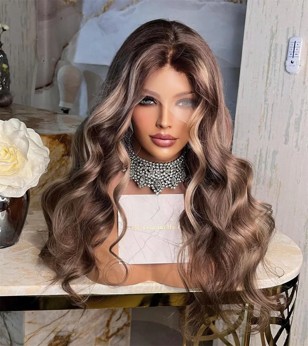 

Highlight Brown Glueless Soft Long body wave 5x5 Silk Base Jewish Human Hair With BabyHair HD Lace European Hair Preplucked