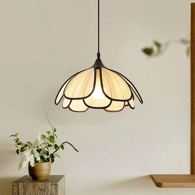 Flower Fabric Pendant Light for Bedroom Living Room Dining Room Soft Warm Lighting Fixture