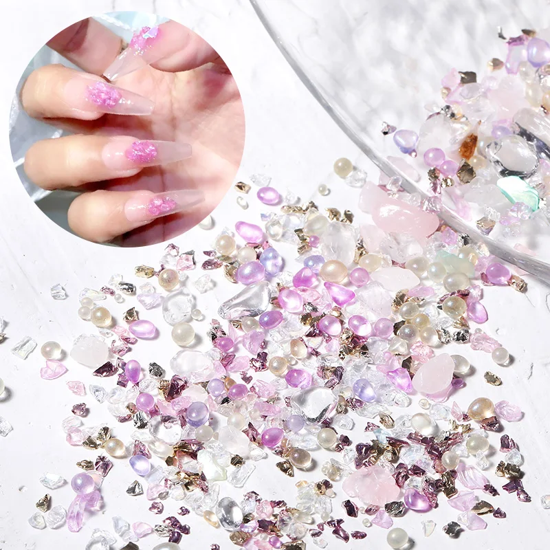 3D Gradient Glitter ไม่สม่ำเสมอ Batu Kaca Rhinestone Flakes ลูกปัดบดหินเล็บตกแต่งศิลปะ UV Gel อุปกรณ์เสริม