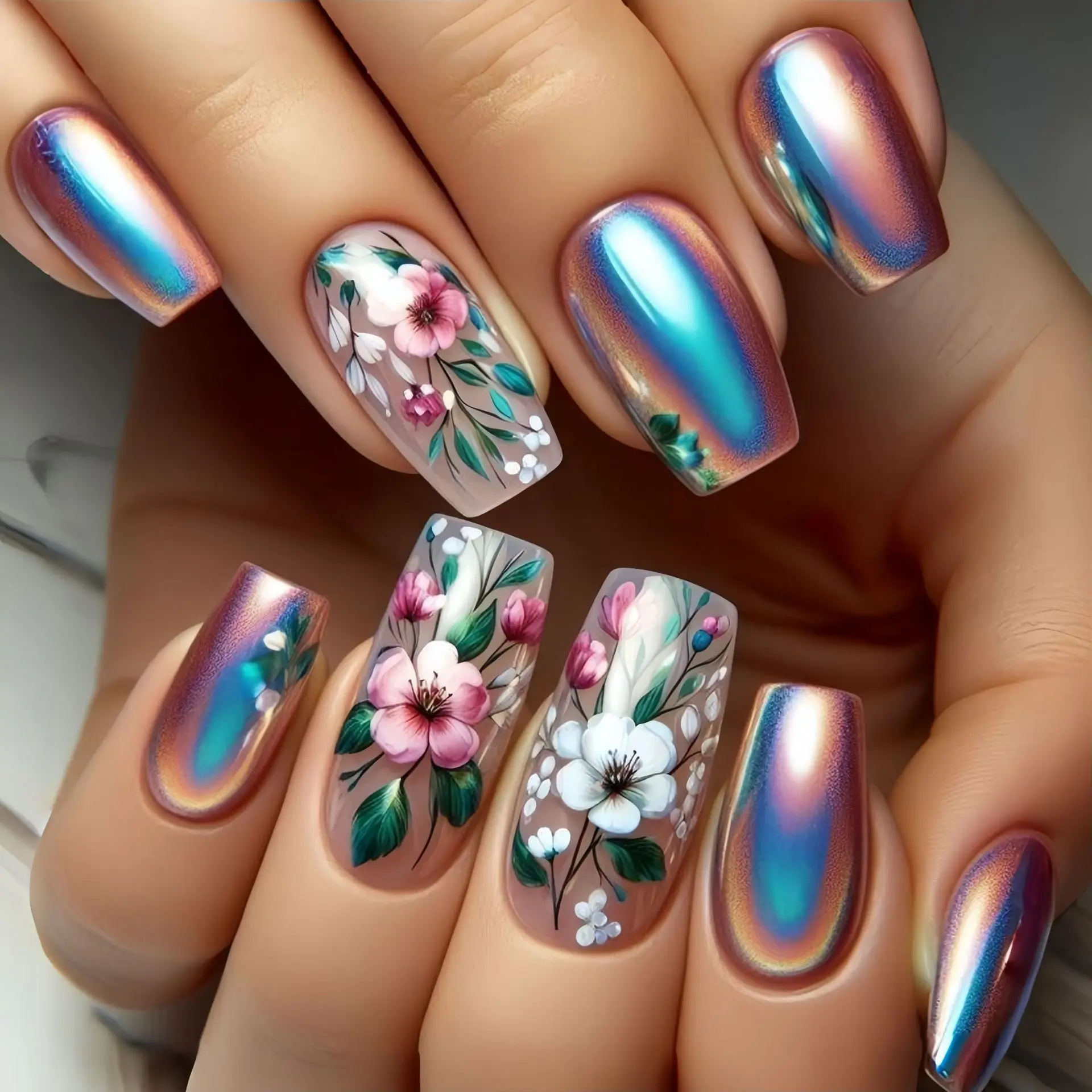 女性・女の子向けミディアムロングフェイクネイル、蝶・花・かわいいフクロウデザイン、バレエ・スクエア・アーモンドチップ、プレスオンつけ爪アートセット