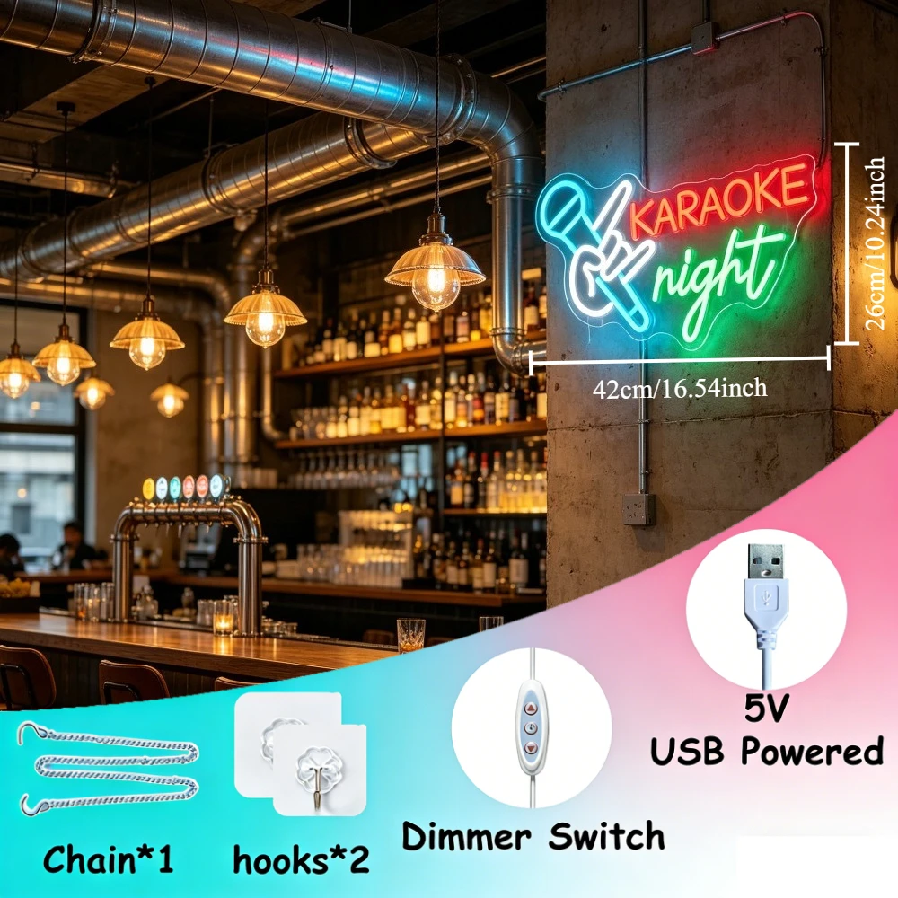 カラオケナイトネオンサイン調光可能なLED USBウォールラ - Home Bar And Theater のレビューと価格