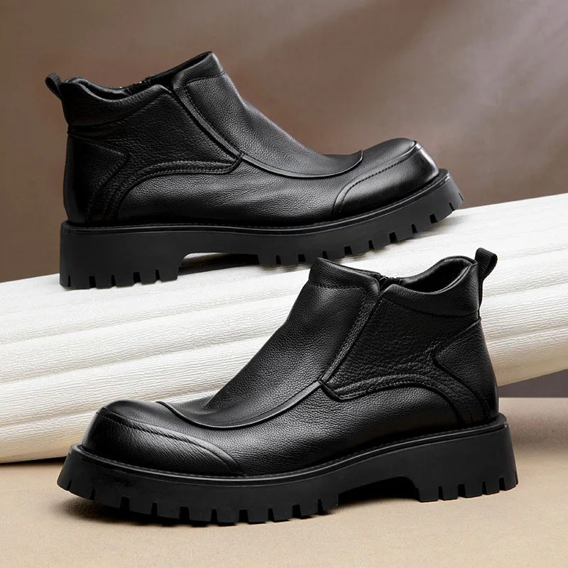 جديد عصري الخريف الشتاء الجلود الأعمال أحذية رجالية أحذية جلدية حقيقية #1