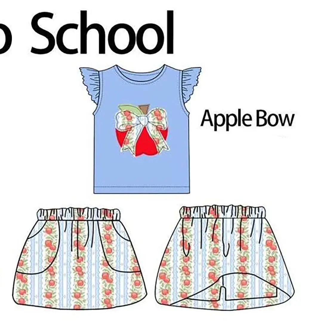 BoutiqueToddler Boys Girls Back To School Outfit Apple Bow Truck Print Tee Shorts Set Cute Of School Casual Playwear