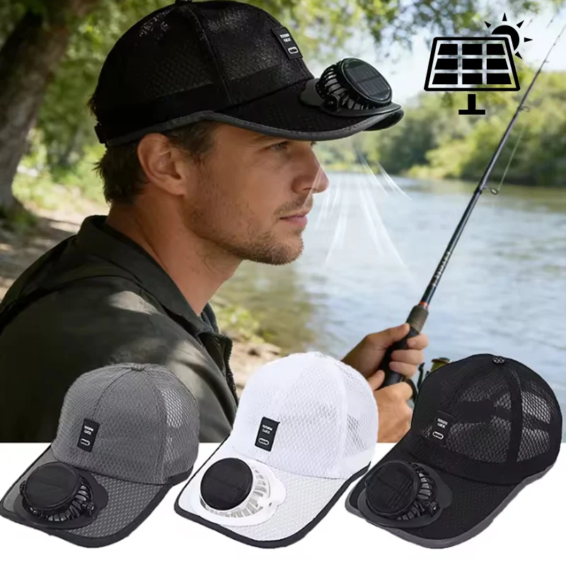 Summer Solar Fan Cap with UV Mesh Rechargeable Fan Lightweight Breathable Unisex Outdoor Sun Hat for Men Women Perfect
