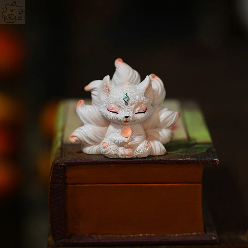 Cute Nine-tailed Fox Miniatures Statue Bedroom Desktop Figurines Ornaments Bionic Art Aesthetic Home Decor