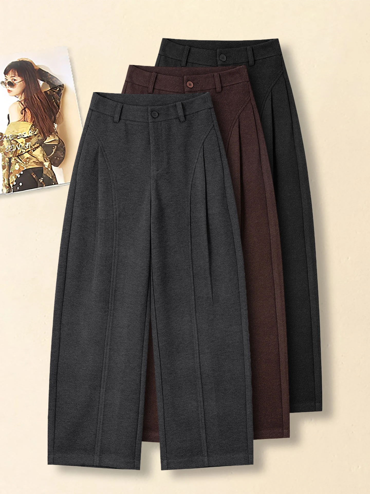 

High Waist Wide Leg Knife Pants Women's Autumn Winter New Fashion Popular Loose Slimming Casual Woolen Basse Pants