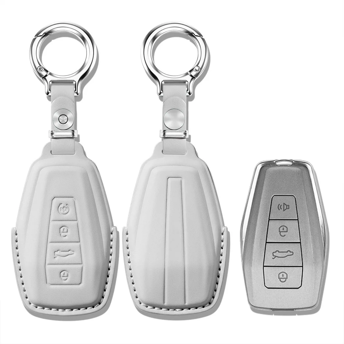 Top Layer Leather Car Key Case Cover Shell Keychain For Geely Okavango Coolray Atlas Monjaro Tugella Emgrand GT S Proton X50 X70