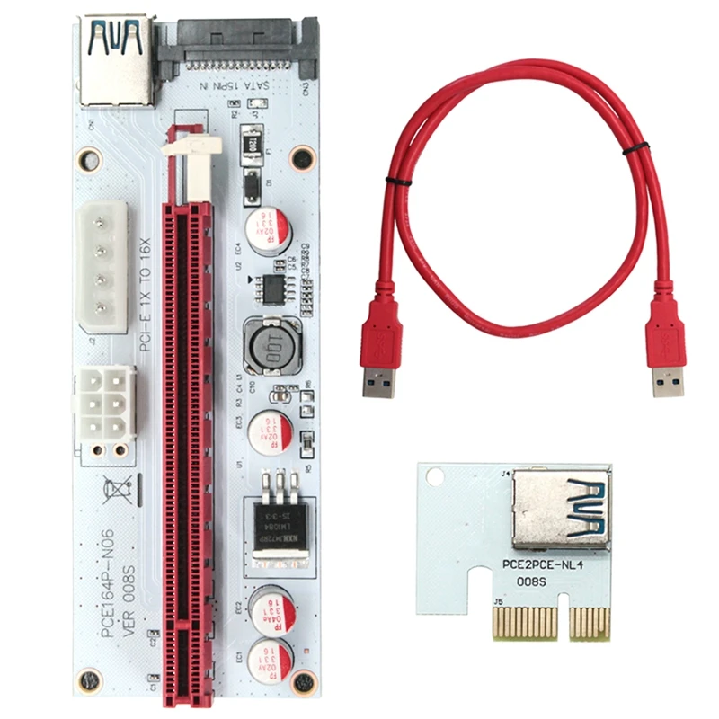 VER008S USB3.0 Adapter Card PCI-E 1X To 16X Image Card Three-Port Extension Cable Bitcoin Mining Adapter Card