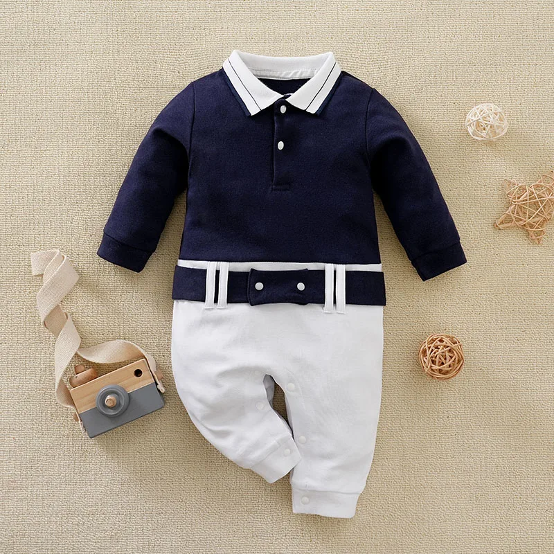 Spring New Jumpsuit Cotton Long Sleeve Soft Baby Boys Outfit Infant Clothes Gentleman Suits Autumn Toddler Costume Romper Casual