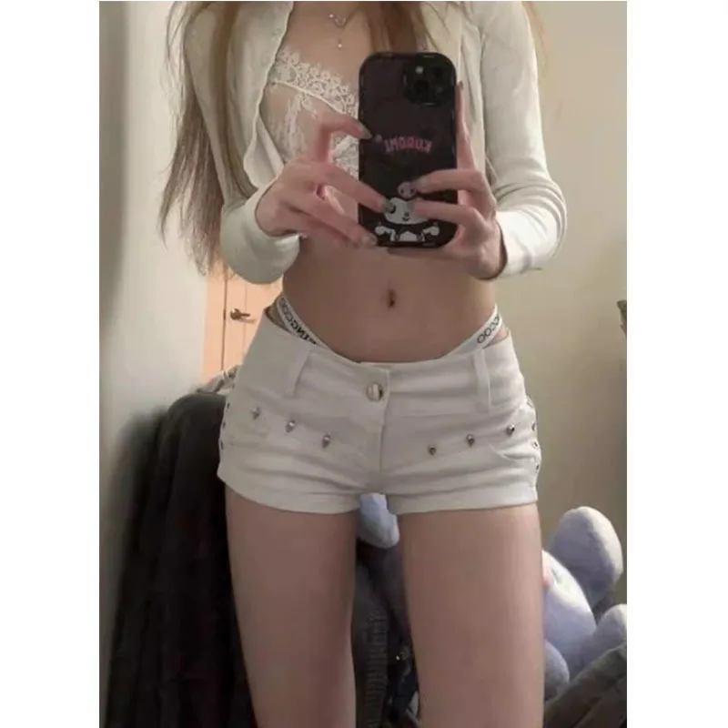 Women Dark Style Y2K Tight Fitting Black Denim Shorts Rivet Design Low Waist Slimming Hot Short Pants - view 6