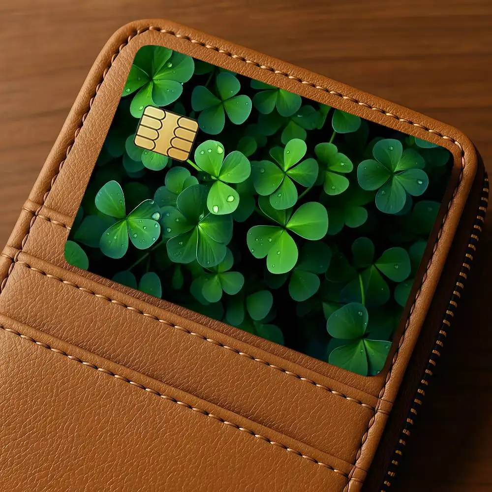 Lucky Four-Leaf Credit Skin Cover Card Stickers 4PCS Film Bus Pass Front Decoration Bank Debit Waterproof