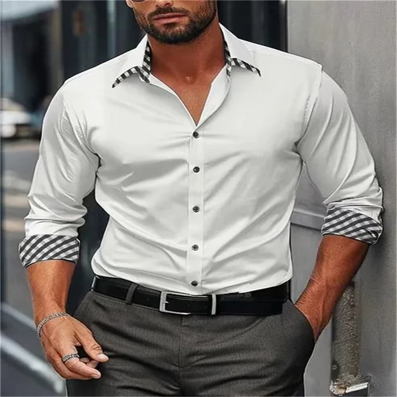 

6-color men's shirt top with collar, long sleeves, front pocket, men's casual shirt, men's daily vacation