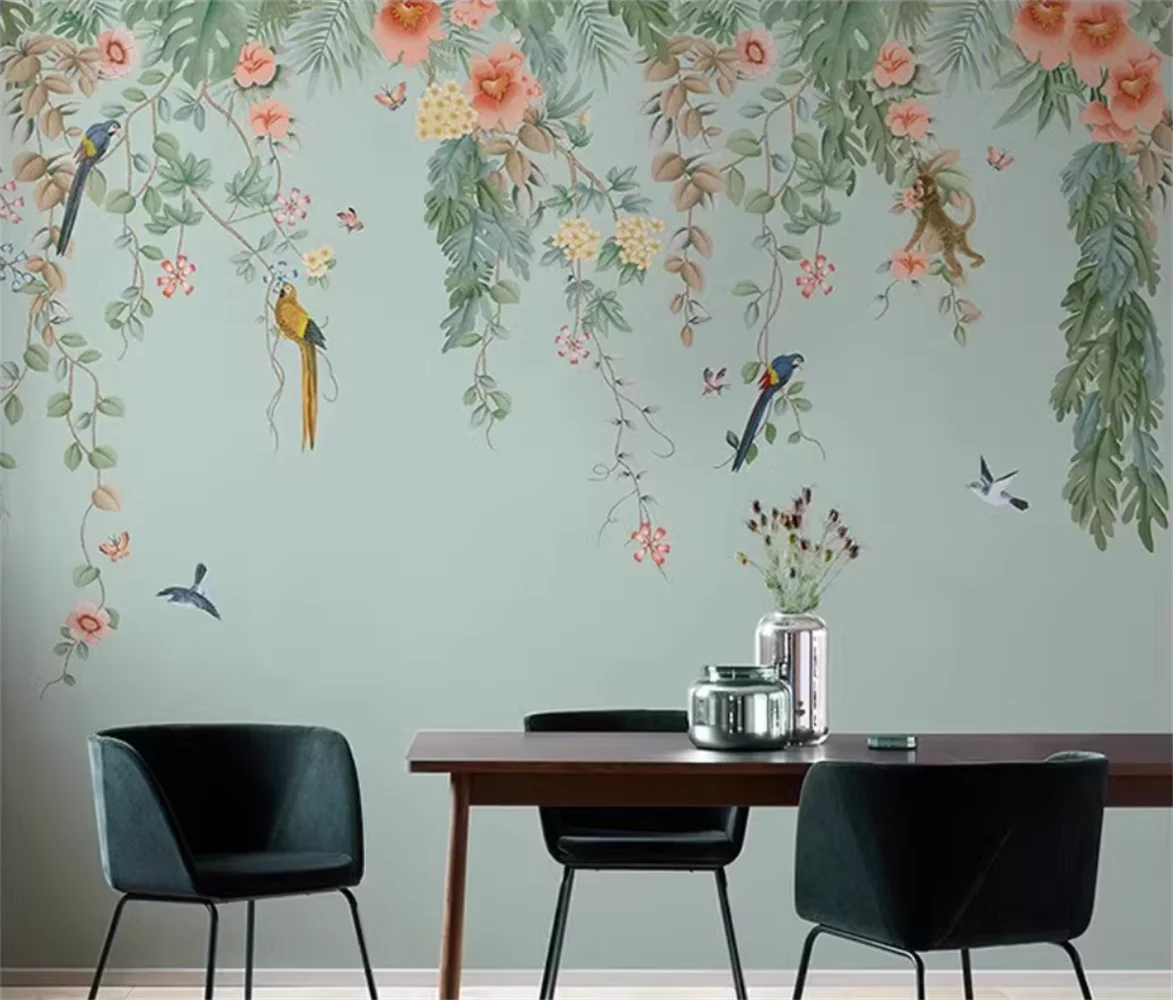 

Обои по индивидуальному заказу, американские растения, цветы и птицы, ТВ, диван, фон, настенная бумага, фреска для гостиной