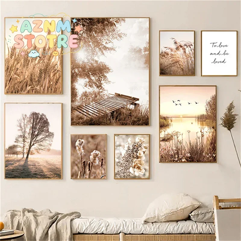 Autumn Sunlight Landscape Wall Art Canvas Painting Nordic Reed Poster Wheat Ears Poster Wall Pictures For Living Room Fall De