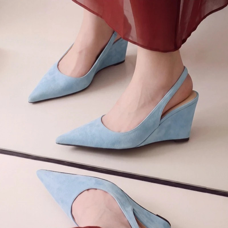 Women's Pumps And Heels Elegant Women's Sandals High Heels Shoes For Woman Suede Pointed Toe Irregular Wedge Slingback