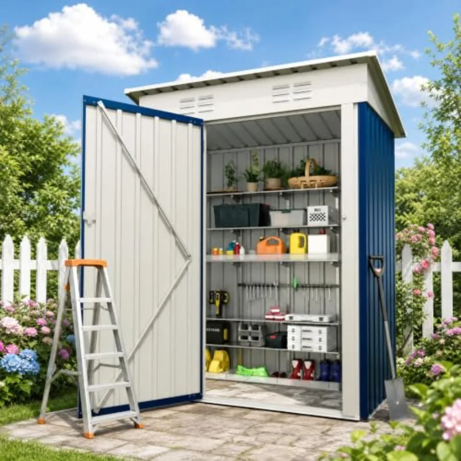 Outdoor storage shed with window for feet, galvanized steel, gray, weather-resistant and lockable