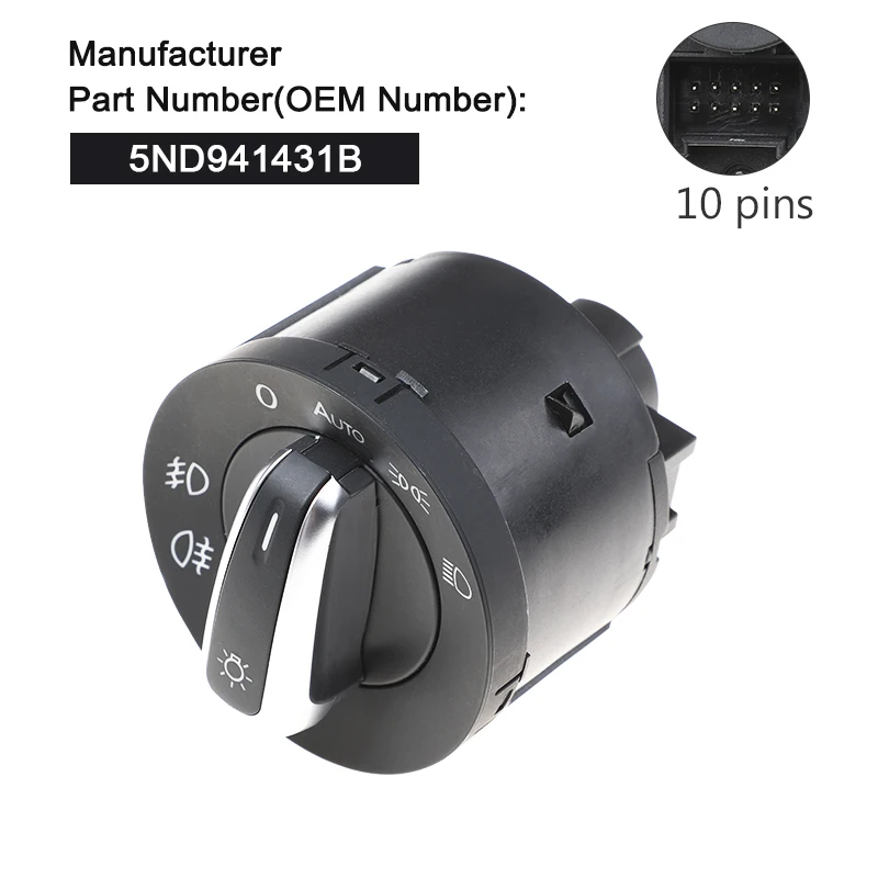 New 5ND941431B Chrome Headlight Windows Mirror Switch Button 5ND 941 431B For VW Passat B6 Jetta Golf MK5