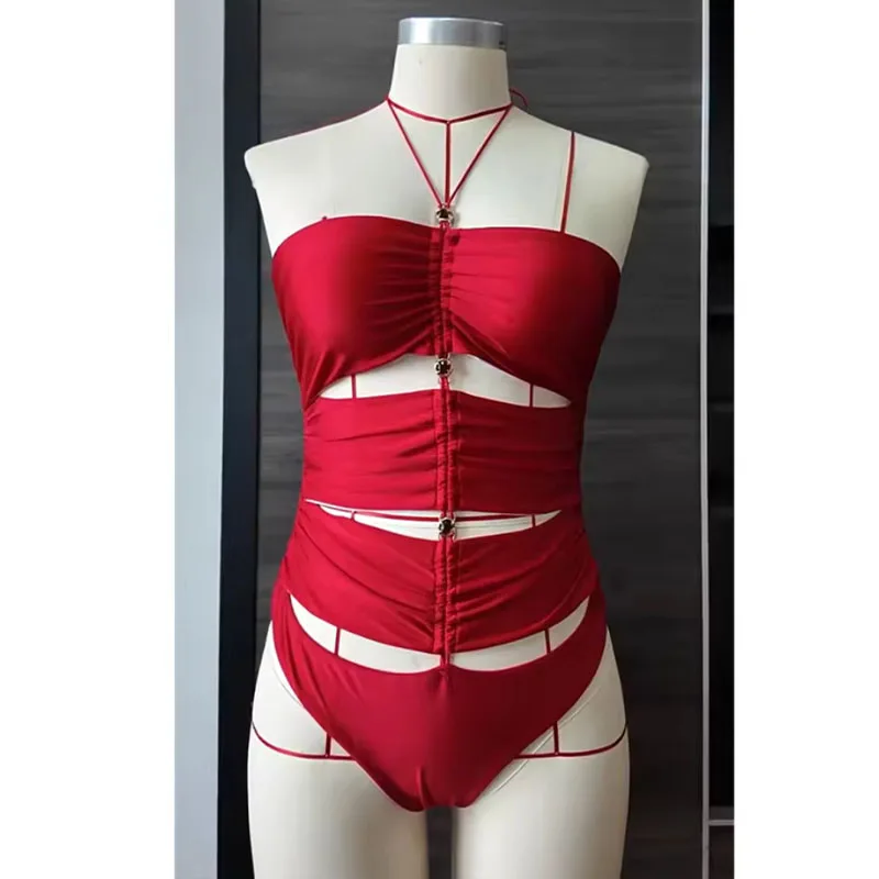 Women Solid Color One Piece Swimwear Sexy Hollow Out One-Piece Swimsuit Bathing Suit Beachwear