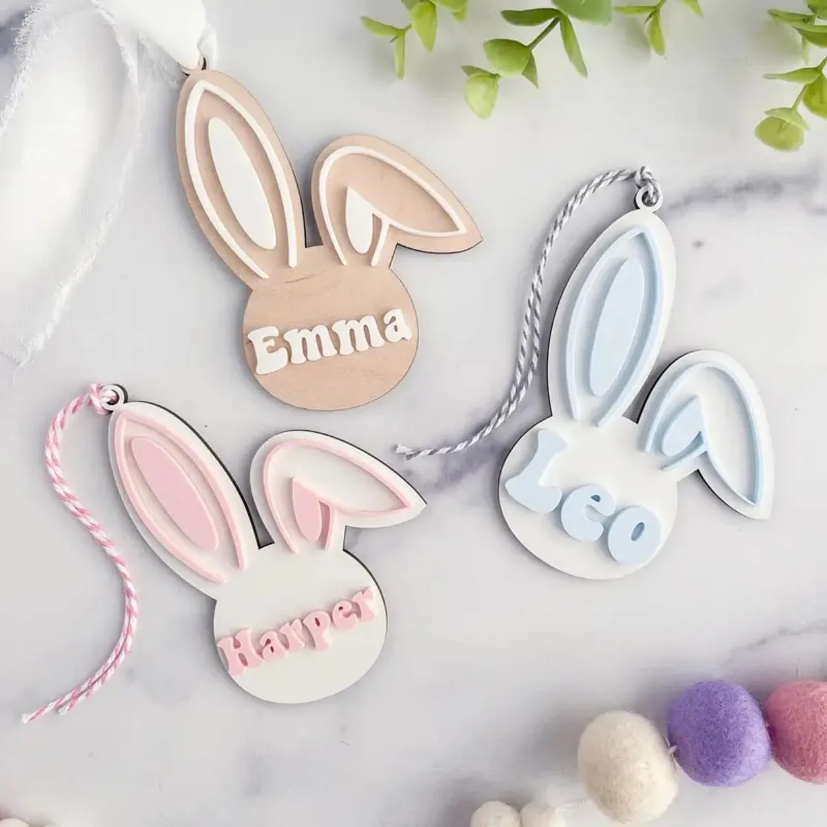 

Acrylic Name Customized Lanyard Keychain Cute Big Rabbit Ears Nameplate Tag Label Personalized Keychain Bag Charm Backpack Decor
