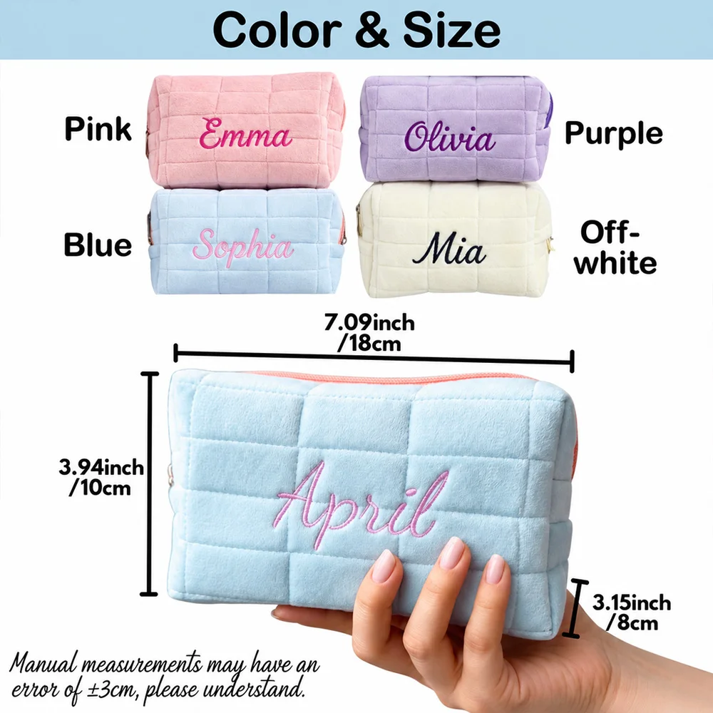 1/3/5pcsCustomizable Makeup Bag, Personalized Embroidered Name, Cute Plush Cosmetic Bag, Portable Travel Organizer, Party Favor