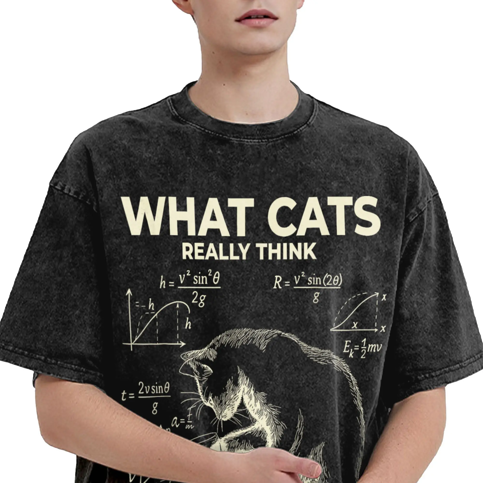 مضحك العلوم الفيزياء القط ميمي ما القطط حقا فكر الرجال تي شيرت غسلها تي شيرت قصيرة الأكمام س الرقبة تي شيرت القطن هدية القمم
