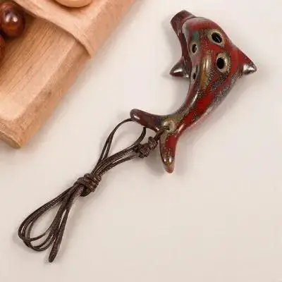 

Dolphin Shaped Ocarina for Beginners Medium Pitch Ceramic Wind Instrument 6-Hole Practice Musical Instrument Kids Creative Gift