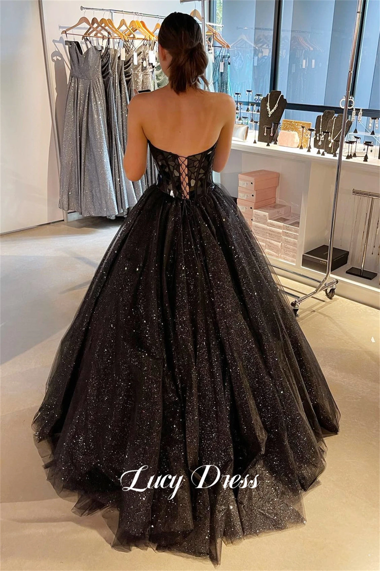 Lucy Strapless Ball Gown Line A Luxurious Decoration Black Female Dress Party Dresses for Women Gala Sharon Happy 2024 Woman